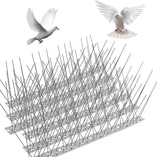 Bird Spikes with Stainless Steel Base, Bird Spikes for Pigeons Small Birds Cat, Anti Bird Spikes Stainless Steel Bird Deterrent Spikes-Cover,Cat Spikes Fence Kit for Deterring Pigeon etc(3.3M, Steel)