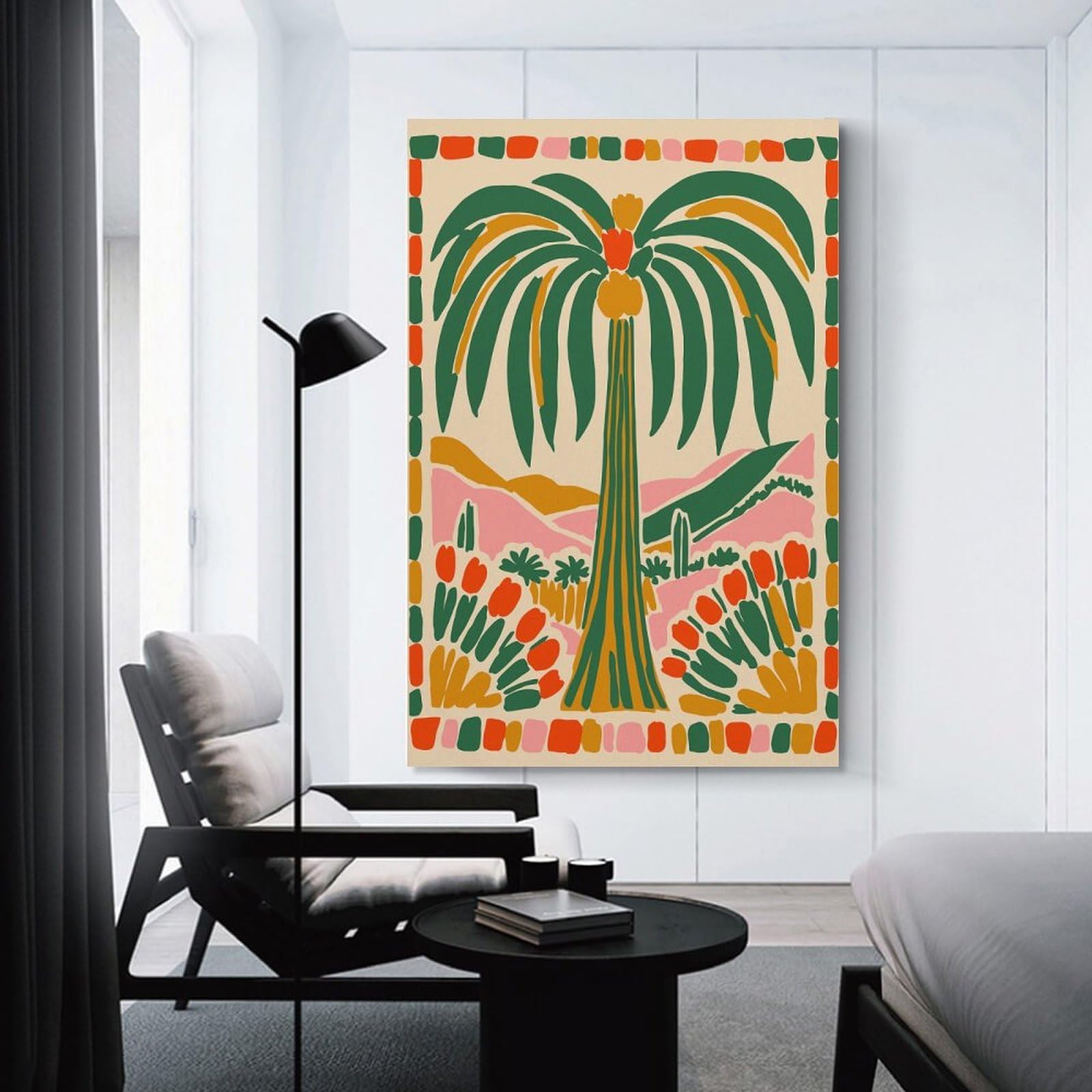 Junmoney Palm Tree Desert Landscape Illustration Canvas Wall Picture, 08x12inch(20x30cm), for Bedroom Walls, Guest Spaces Or Lounges, Stylish Decor for A Restful Room Update