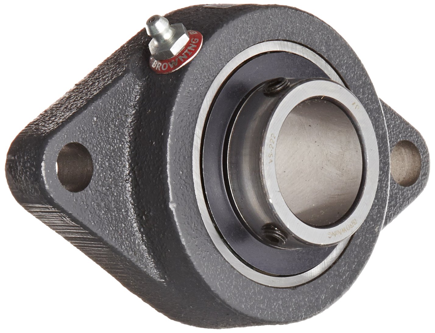 Browning VF2S-222 Normal-Duty Flange Unit, 2 Bolt, Setscrew Lock, Regreasable, Contact and Flinger Seal, Cast Iron, Inch, 1-3/8