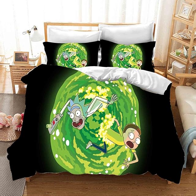 QROXY Rick Morty Bedding Cotton with Pillowcase,100% Microfiber,3D Digital Printing Duvet Cover General for Teens (9,single 140×210CM)