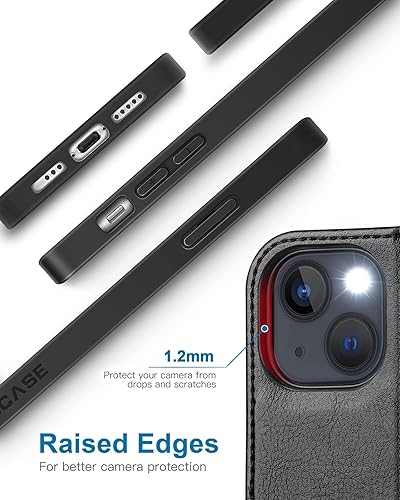 Miniatura 5 de OCASE Funda tipo cartera compatible con iPhone 13, funda tipo cartera de piel sintética con tarjeteros, soporte de bloqueo RFID carcasa interior de