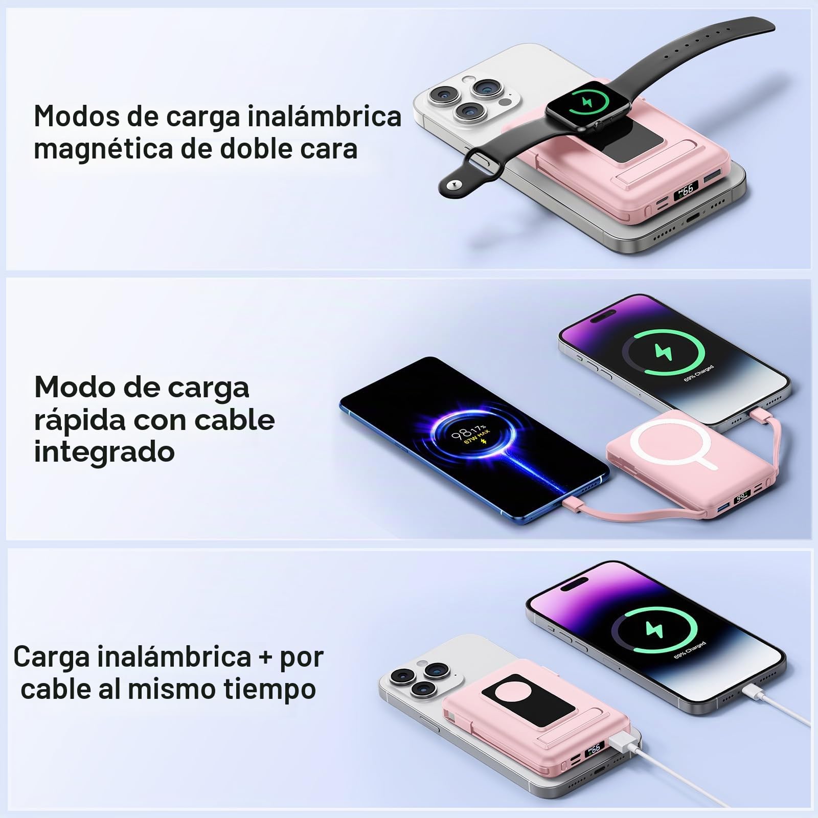 para Magsafe Power Bank, 10000mAh Magnético Bateria Externa Carga Rapida, Inalámbrico Bateria Portátil Powerbank con USB-C y Pantalla LED para iPhone 17/16/15/14/13/12 et Apple Watch Series