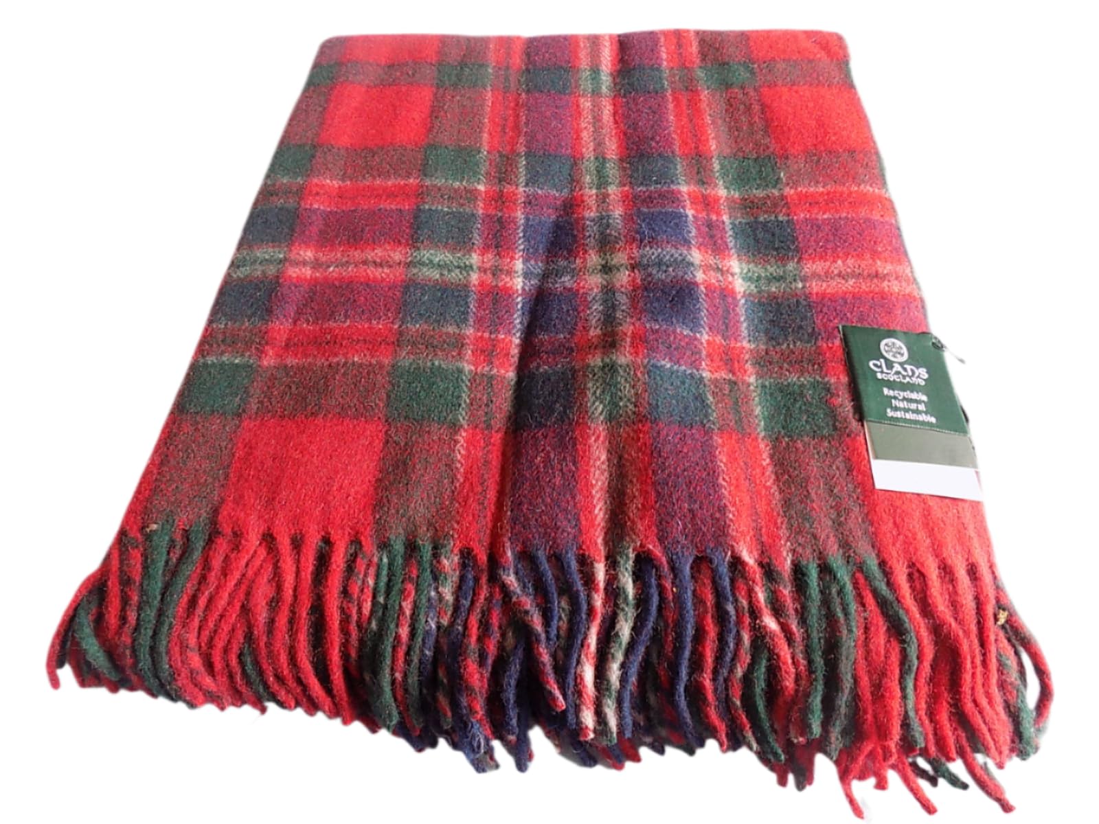 Clans Of Scotland Red, Green, Navy, White Stripe, Check Clans Scotland Wool Blend Tartan Blanket/Throw Macfarlane Tartan