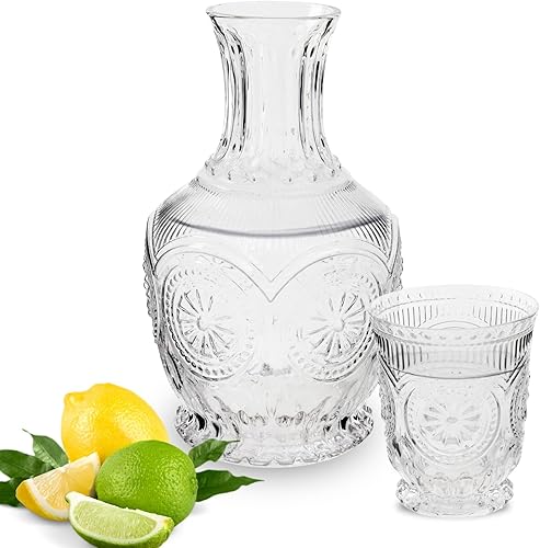 Jarra de agua para mesita de noche jarra de noche vintage con juego de vidrio jarra de agua con taza de vidrio para mesita de noche o jarra de agua