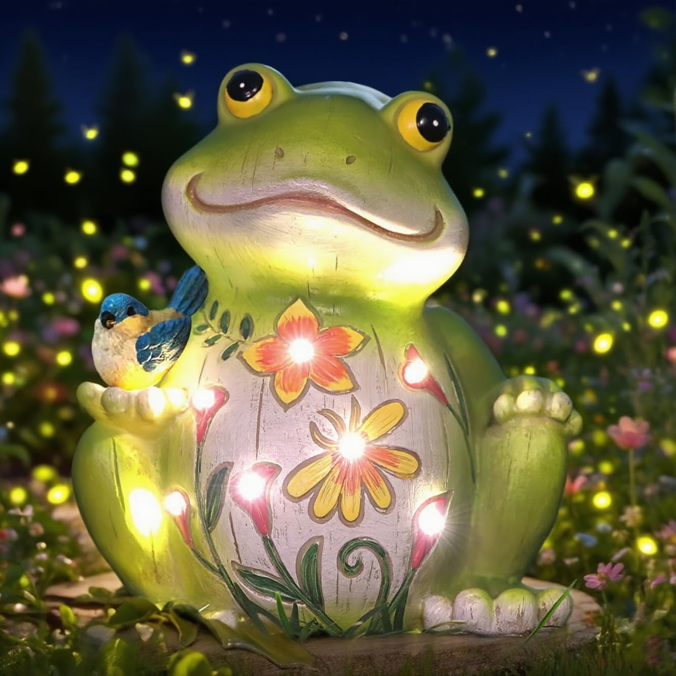 Outdoor Frog Sculptures,Solar Resin Garden Outdoor Statues,Mother's Day Frog Gifts Sculptures Decorations for Home Patio,Yard,Lawn, Porch, Ornament