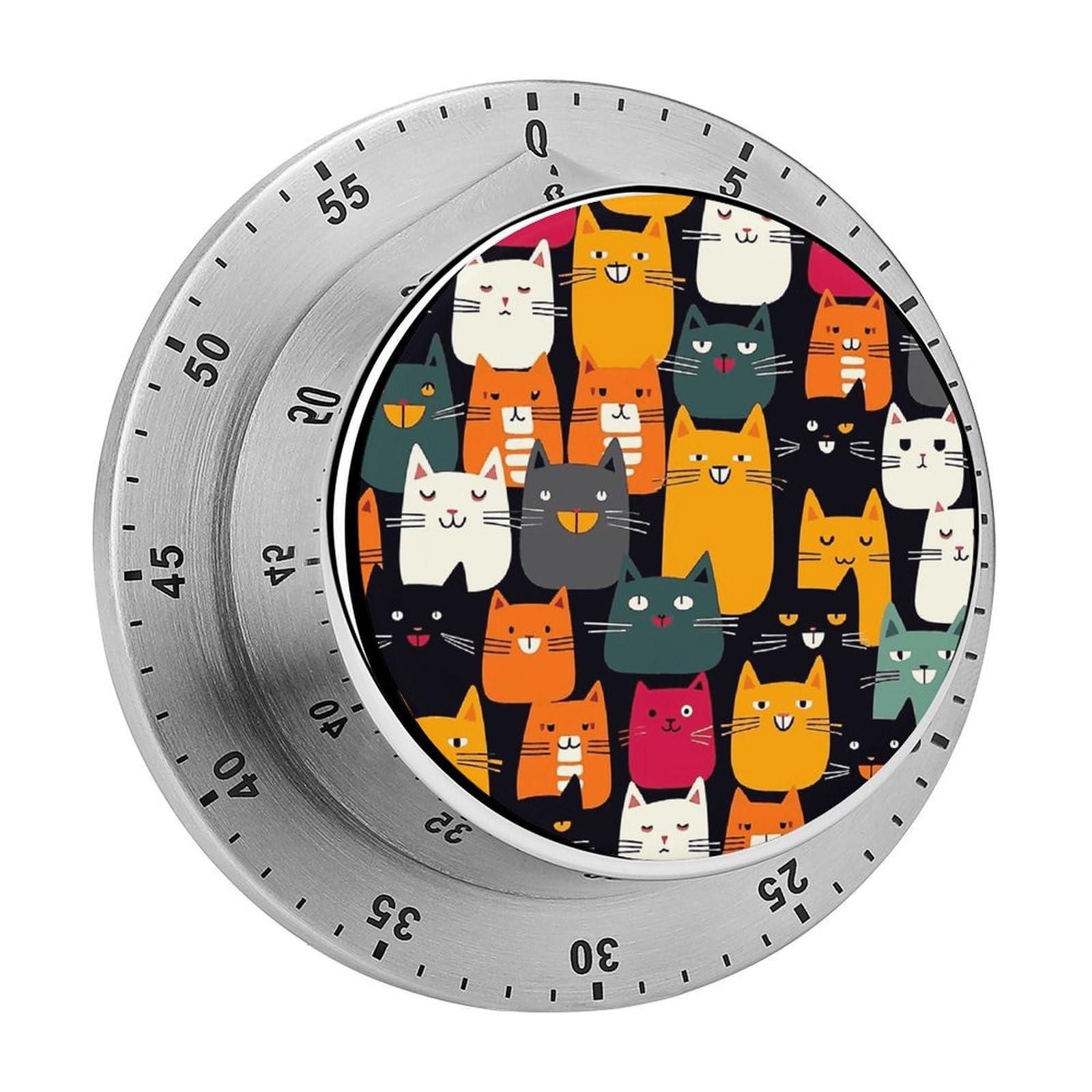 Animal Cat Visual Timer with Loud Alarm 60-Minute Kitchen Timers Exquisite Stainless Steel Body - Mechanical Desk Timer Countdown Clock for Cooking Chef Clock
