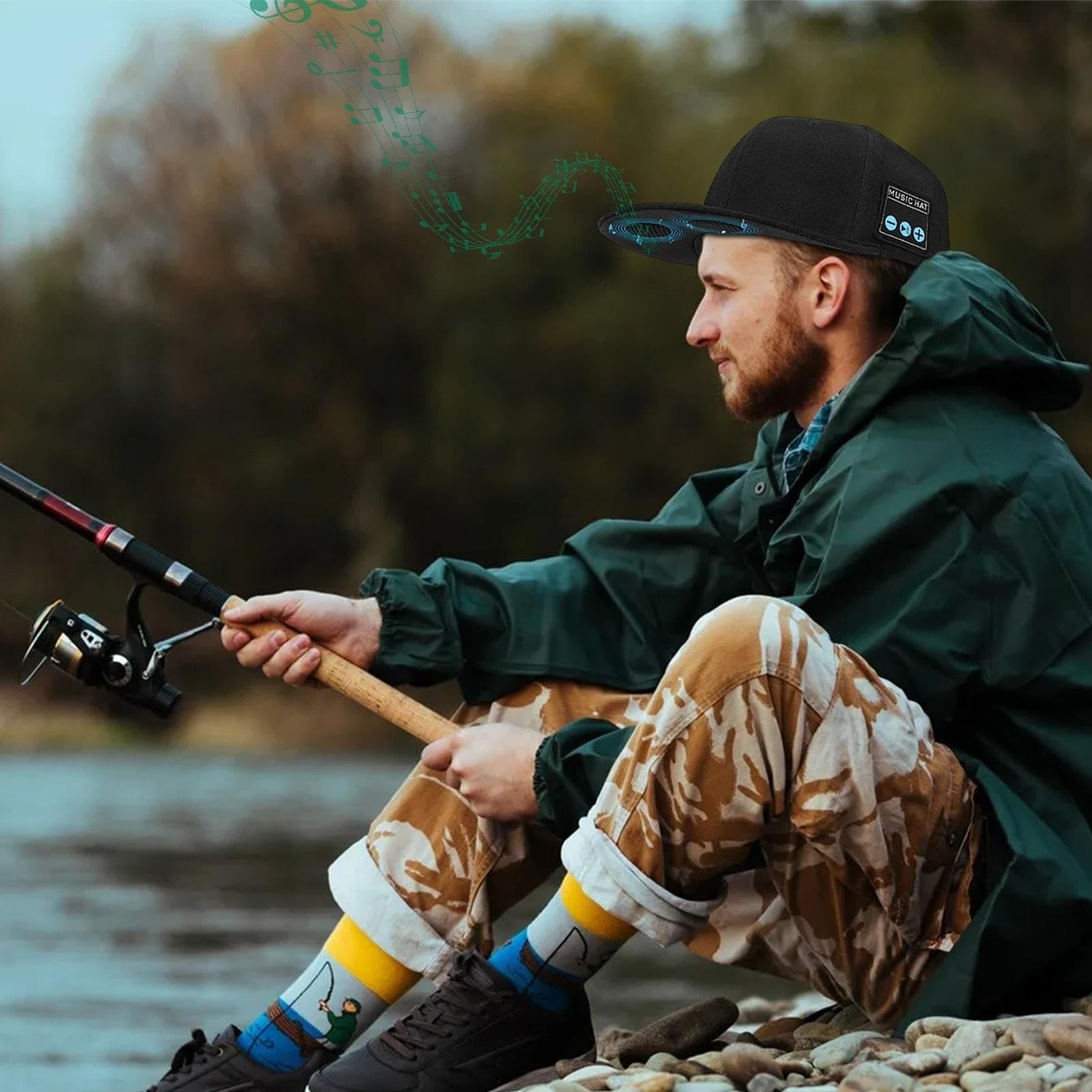 Gorro Bluetooth Inteligente for Hombres, Auriculares Inteligentes inalámbricos 2 en 1, Auriculares con Altavoz Bluetooth Ajustables, Auriculares for Regalo de cumpleaños de béisbol for Deportes al Air