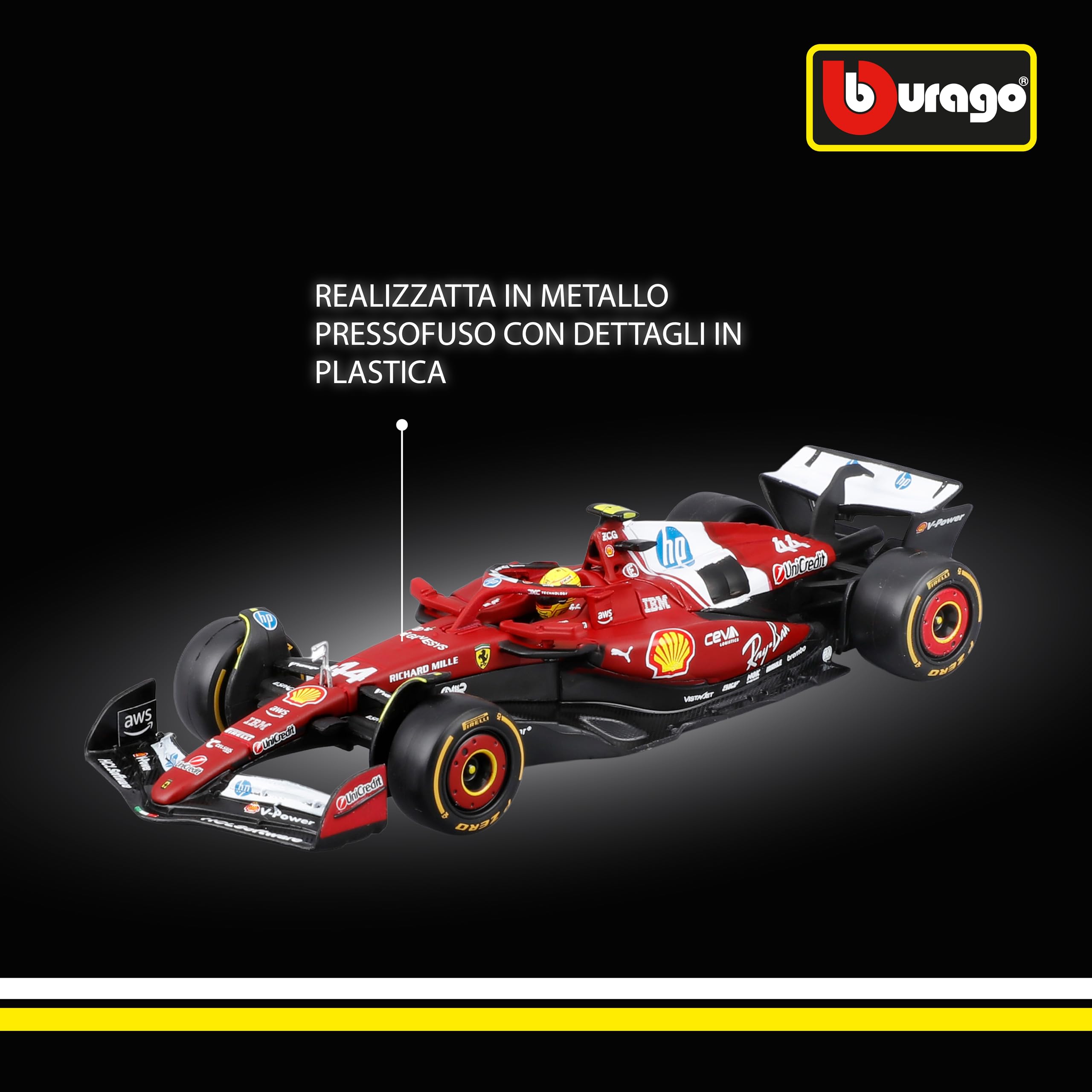 Bburago Ferrari SF-25 F1 2025 #44 Hamilton Diecast 1:43 Replica Dettagliata Teca Basetta Licenza Ufficiale Ferrari