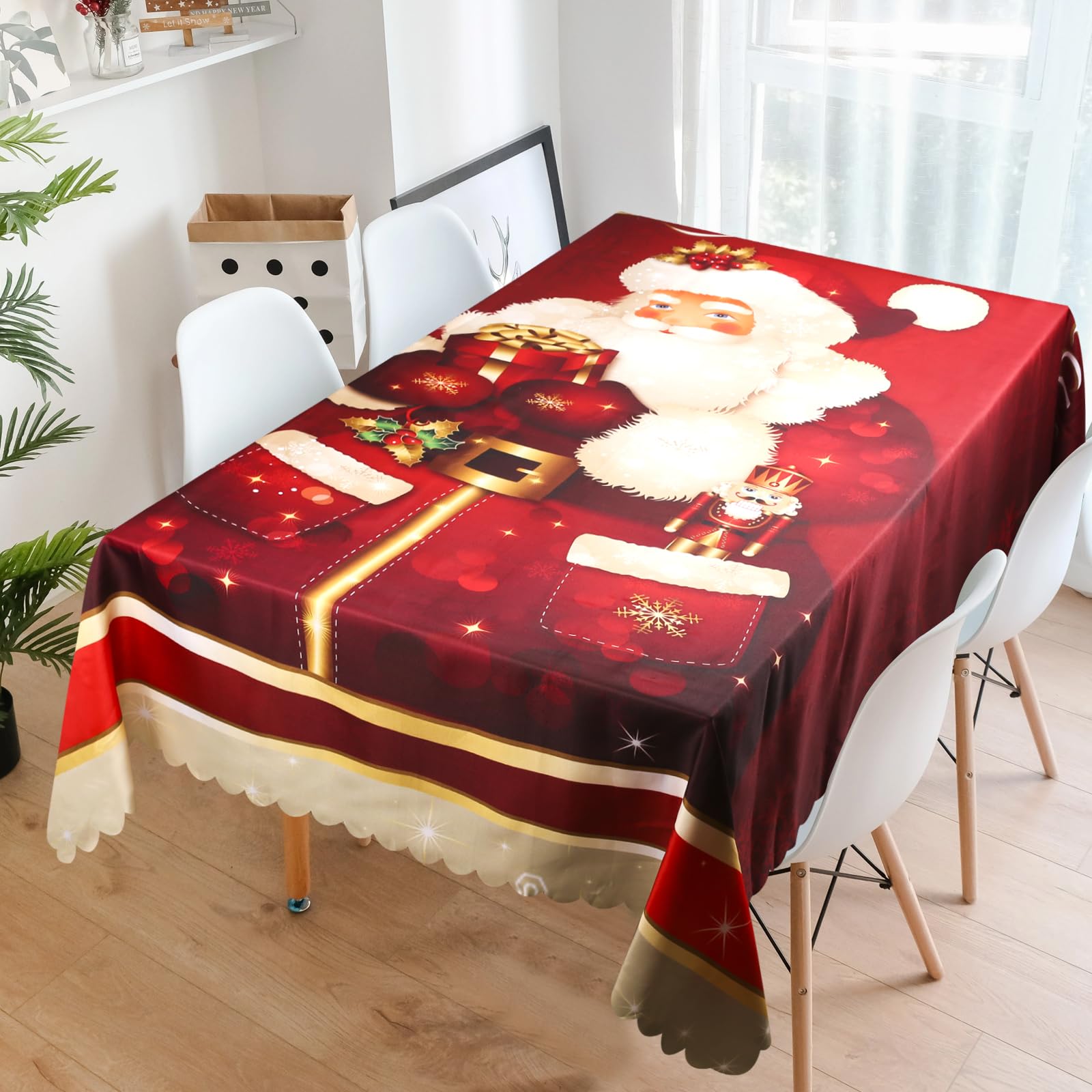 Mantel de Navidad Lavable con Agua Mantel navideño Funda Rectangular de Mesa de Navidad roja Estampado con Motivo navideño Decoración de la Mesa de Navidad 140 x 180 cm (Papá Noel)