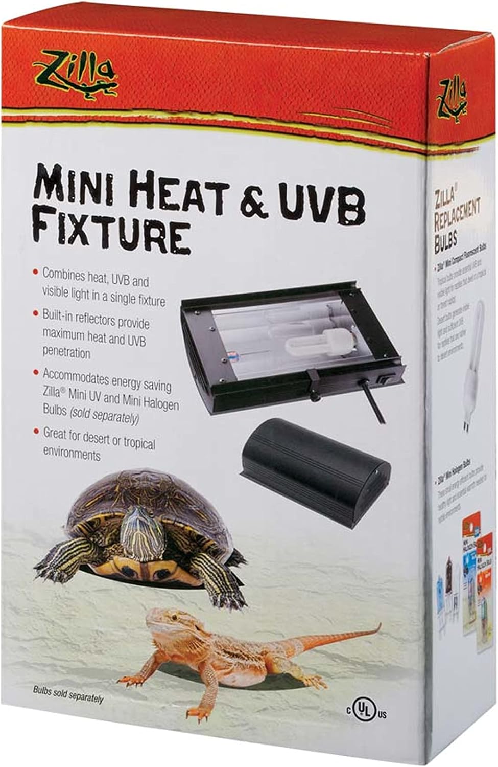 Zilla Reptile Terrarium Enclosure Mini Heat & UVB Light Fixture (Bulb Sold Separately), White, 1 Count (Pack of 1)