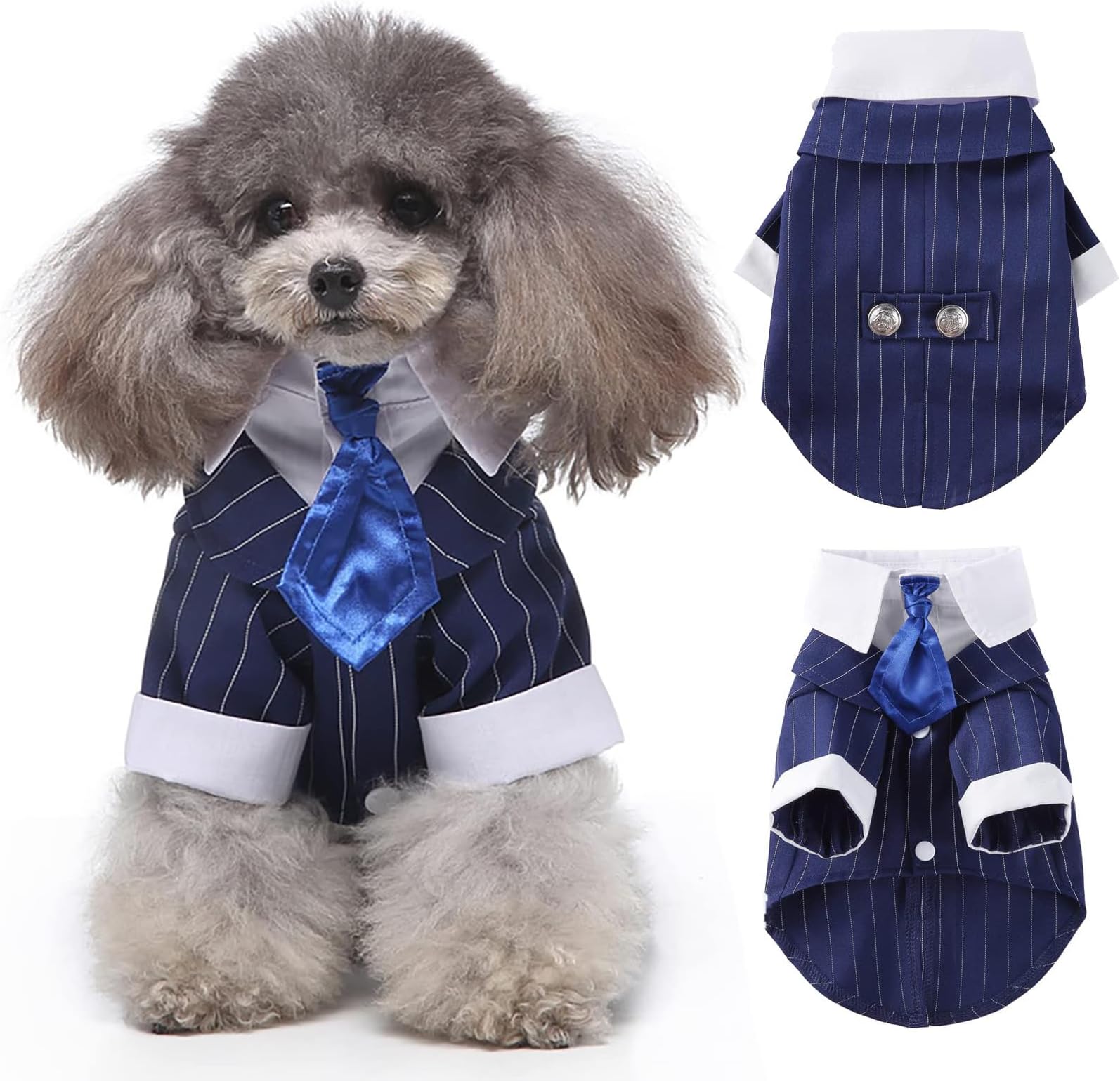 Dog Tuxedo Suit, Formal Wedding Attire Elegant Party Costume Outfit | Satin tie, elegant wedding/birthday outfit, soft polyester, adjustable fit, costume for S/M/L dogs