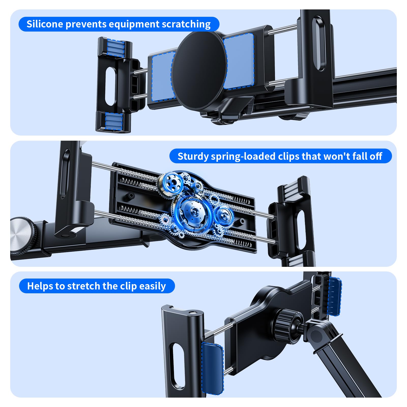 NIFBANG Car Tablet Headrest Holder,[3 In 1 Long Arm Two Hook ] IPad Car Mount For Back Seat,Car Accessories Backseat Road Trip Essentials For Kids,for 4-13" Devices,iPad Pro,Air,Mini,Galaxy,Switch