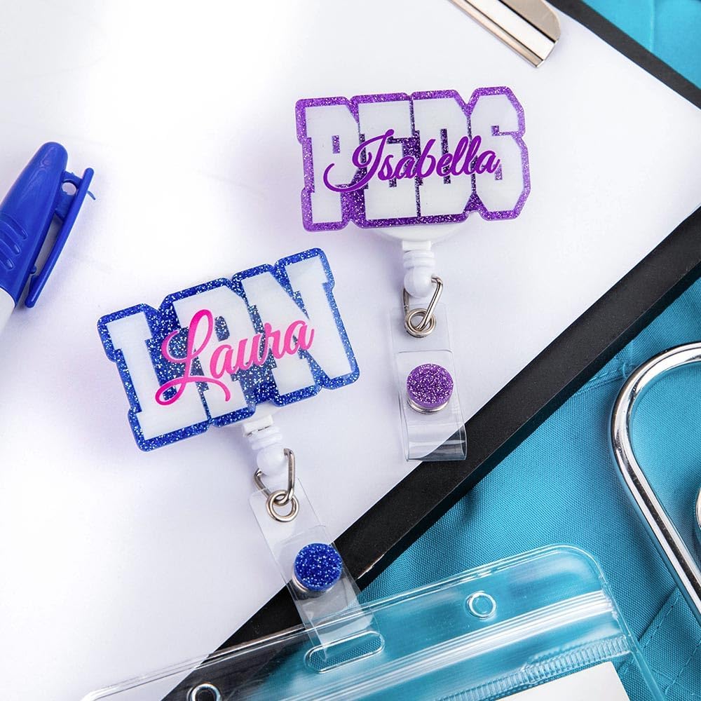callie Personalized Glitter Name Badge Reel Nursing Student CNA RN BSN LPN, Retractable ID Badge Holder for Nurse Doctor