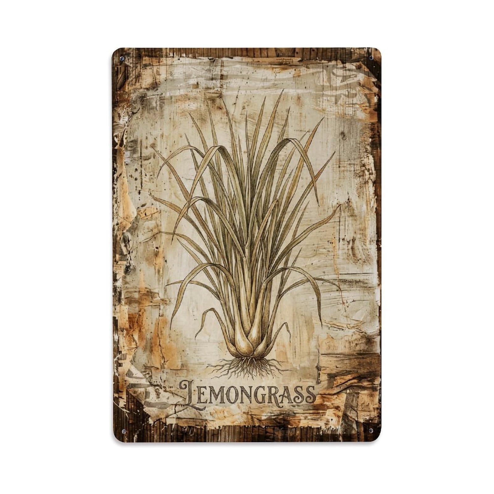 Lemongrass Herb Tea Vintage Metal Tin Sign Plaque Wall Decor for Cafe, Club, Garden Metal Poster 8x12Inch