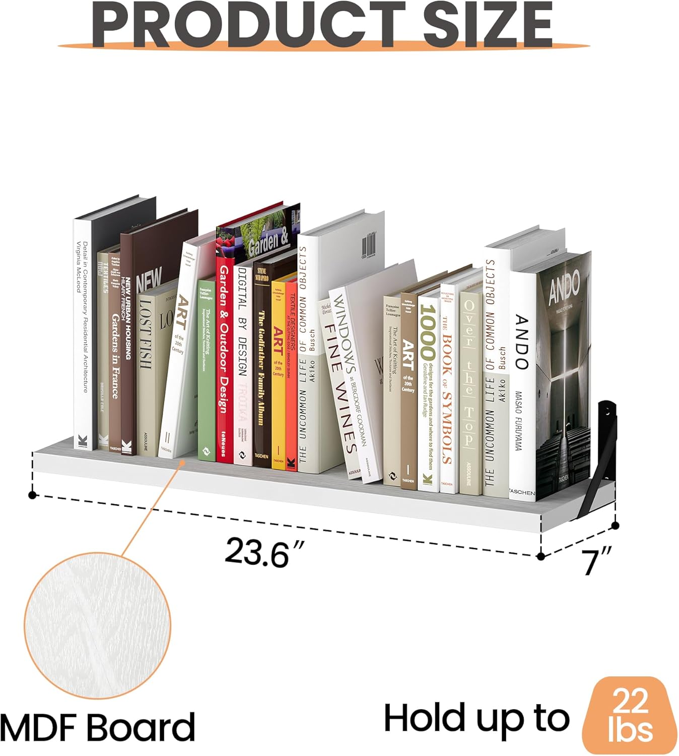 upsimples 23.6 Inches Floating Book Shelves for Wall, Floating Wood Shelves for Living Room, Laundry Room, Bedroom, Office Organizer and Storage, White