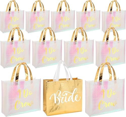 Cindeer 12 bolsas de dama de honor para niñas, bolsas holográficas de regalo de despedida de soltera, bolsas brillantes para regalos de fiesta