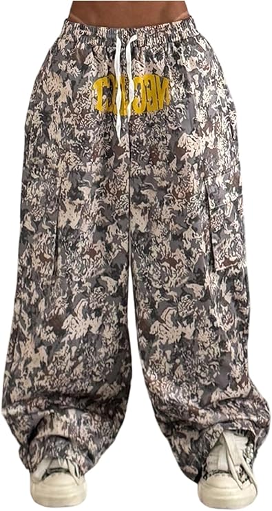 Wide Leg Camo Pants with Drawstring