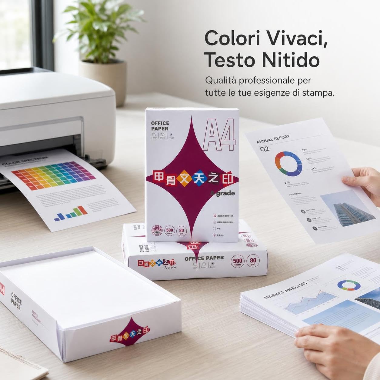 Carta 75-80g/, Carta da Stampa per Stampante e Inkjet, Carta A4 da 80g per fotocopie, 500 fogli/risma * 2 (nuovo imballaggio del marchio)