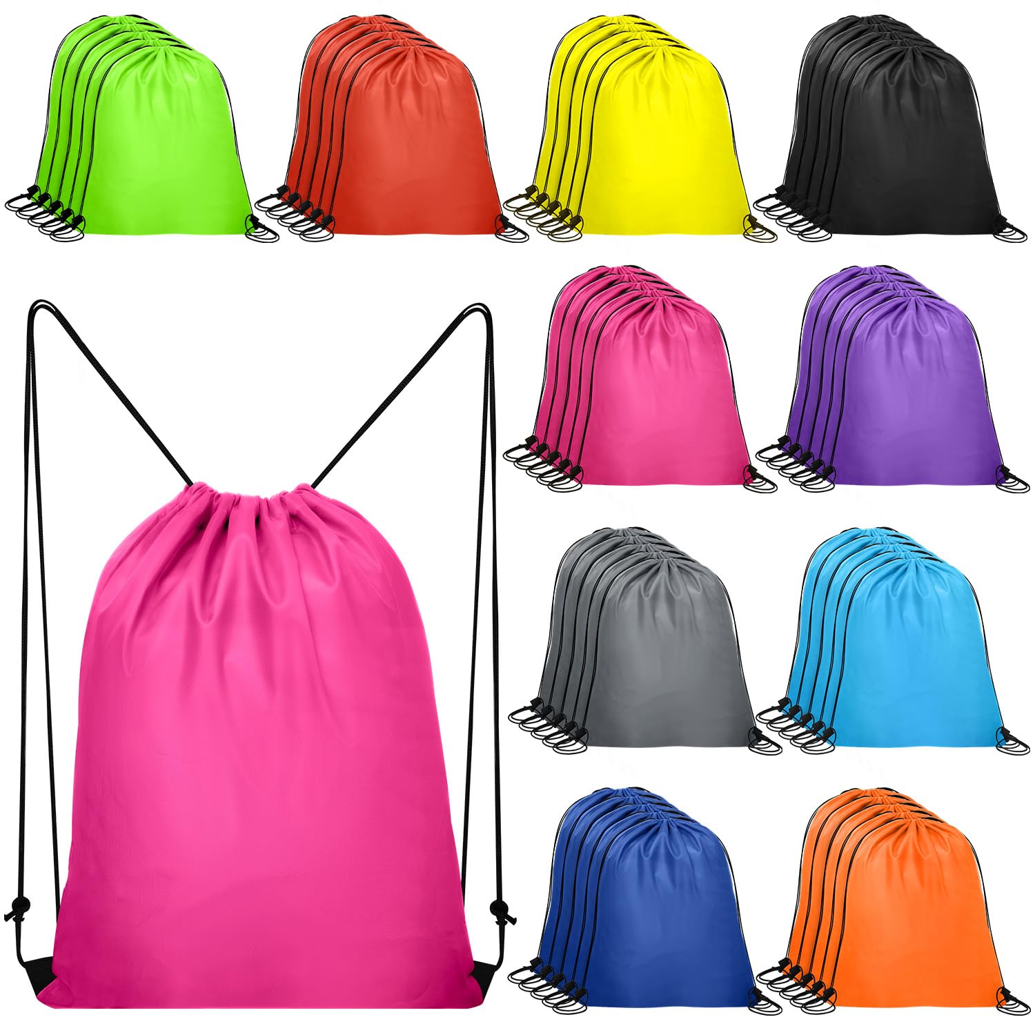 Lzerking 50 Pcs Drawstring Backpack Bulk -10 Colors, 13.4x16 Inches Reusable Drawstring Bags for Gift, Homeless, HTV, Gym, Sports, Lightweight &