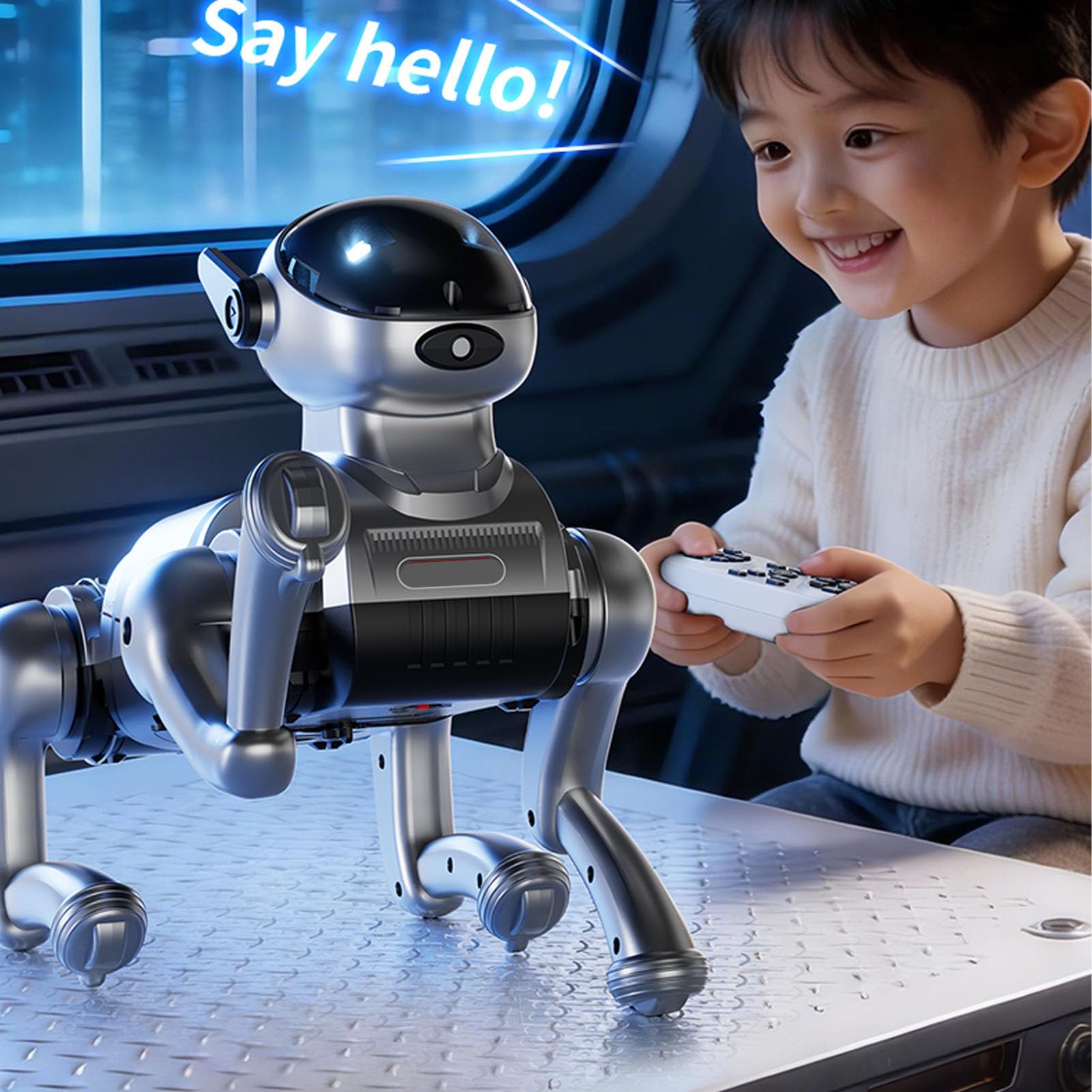 Giocattolo per Cani Robot Intelligente AI per Bambini, Telecomando | Programmabile, Interattivo per Ballare e Cantare, Cucciolo Robot per Regali di Compleanno di Natale per Ragazzi e Ragazze