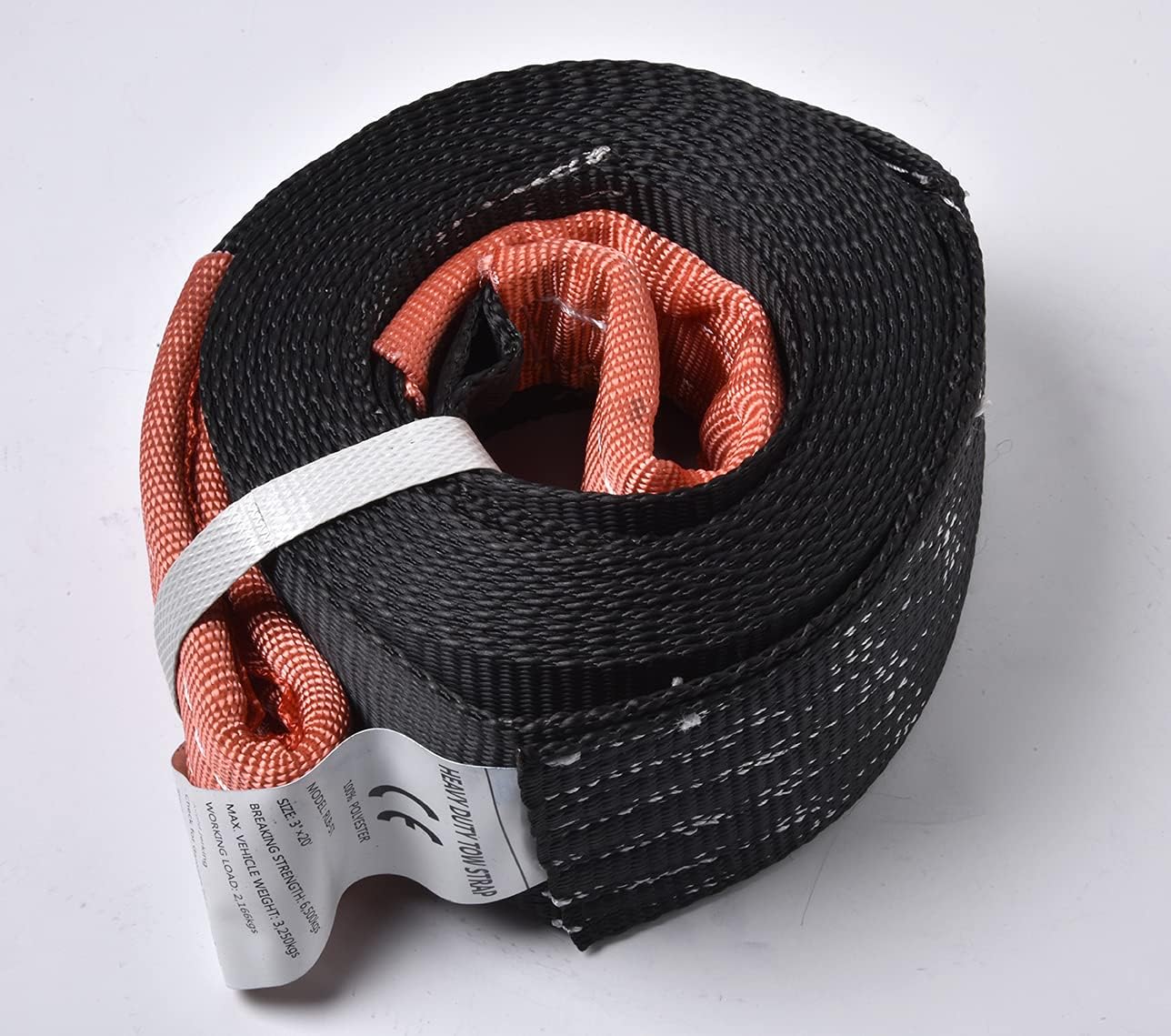 2 (Two) HiGear 3" X 20', 6.5 Ton 3 Inch X 20 Ft. Polyester Tow Strap Rope 2 Loops 14,000lb Towing Recovery 3x20 by Alfa Wheels (Black, 3in 20ft 3x20)