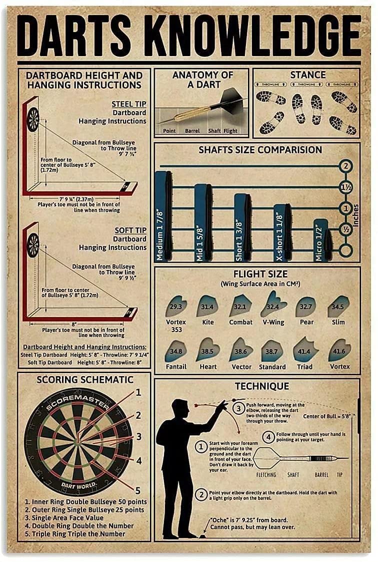 Tin Sign Funny Darts Knowledge Metal Sign,Man Cave Wall Decoration Home Restaurant Cafe Bar Sign Outdoor Classic Signs 12X16 Inches