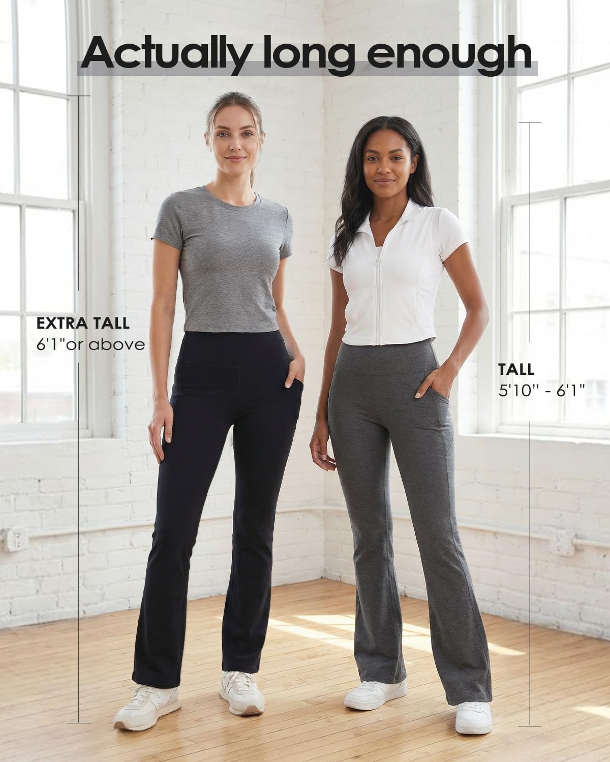 Zylioo Women’s Tall Cotton Flare Leggings with Side Pockets, High Waist Extra Long Full Length Yoga Pants for Tall Women - Image 4