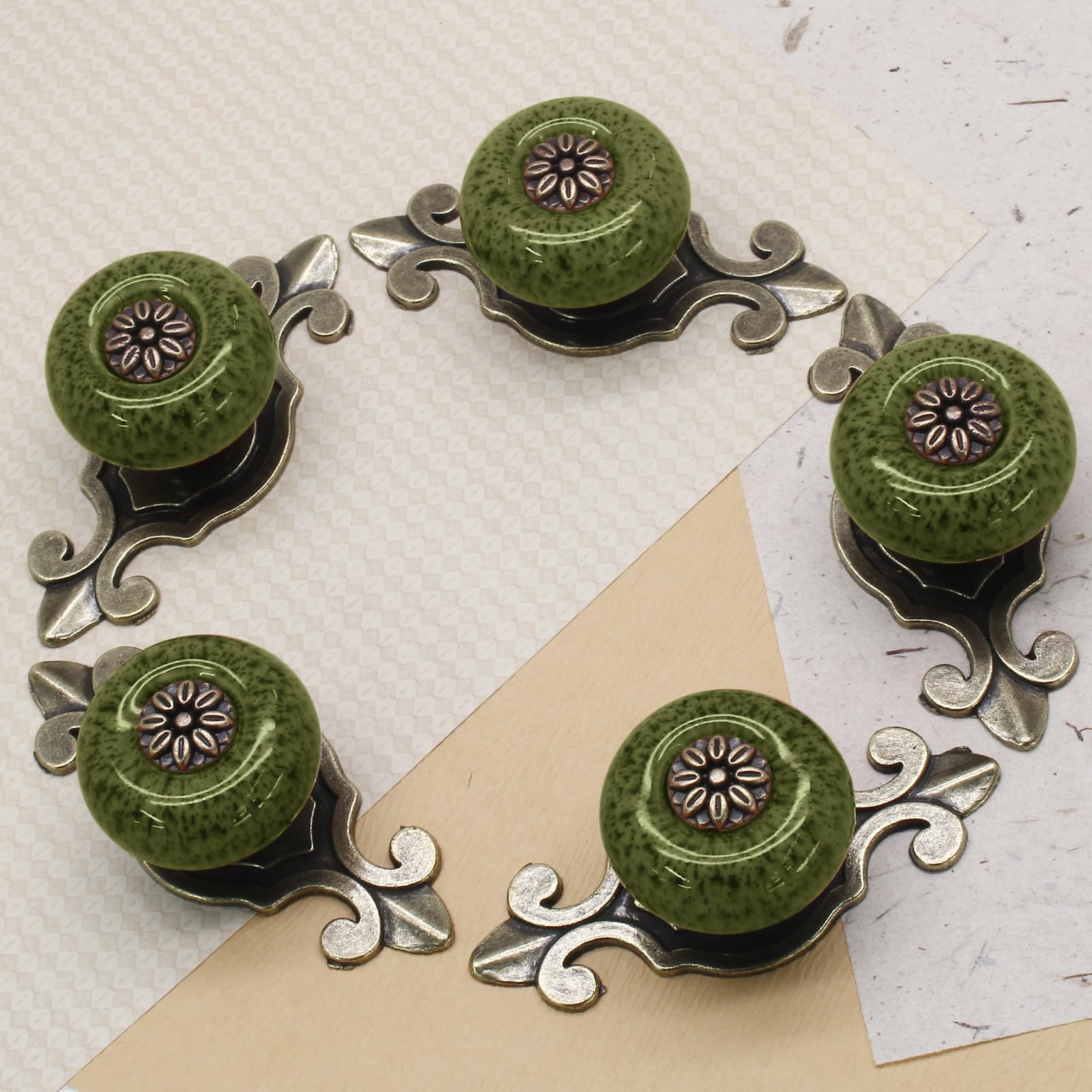 suiwotin 10pcs Ceramic Knobs Green Dresser Knobs with Pattern, Vintage  Cabinet Knobs with Antique Bronze Back Plate, Decorative Drawer Knobs Pull  Handles for Closet, Cupboard