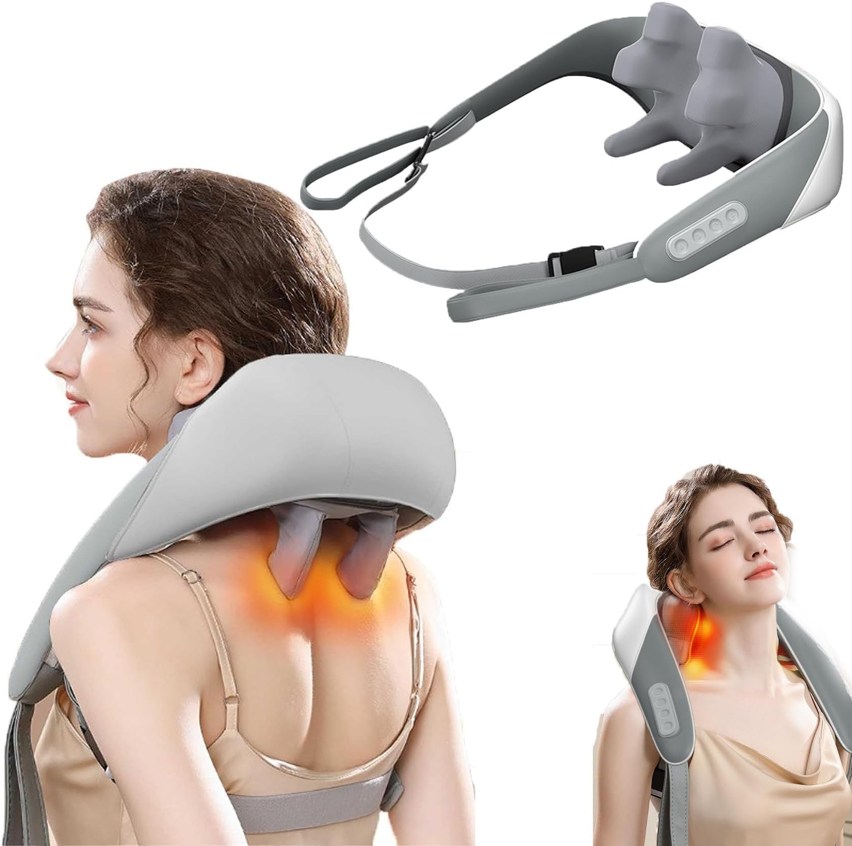 Banasuer Neck and Shoulder Massager with Heat, Banasuer Massager for Neck and Shoulder with Heat, Self Neck Massager, 5D Kneading Neck Massager, for Pain Relief Deep Tissue (Grey)