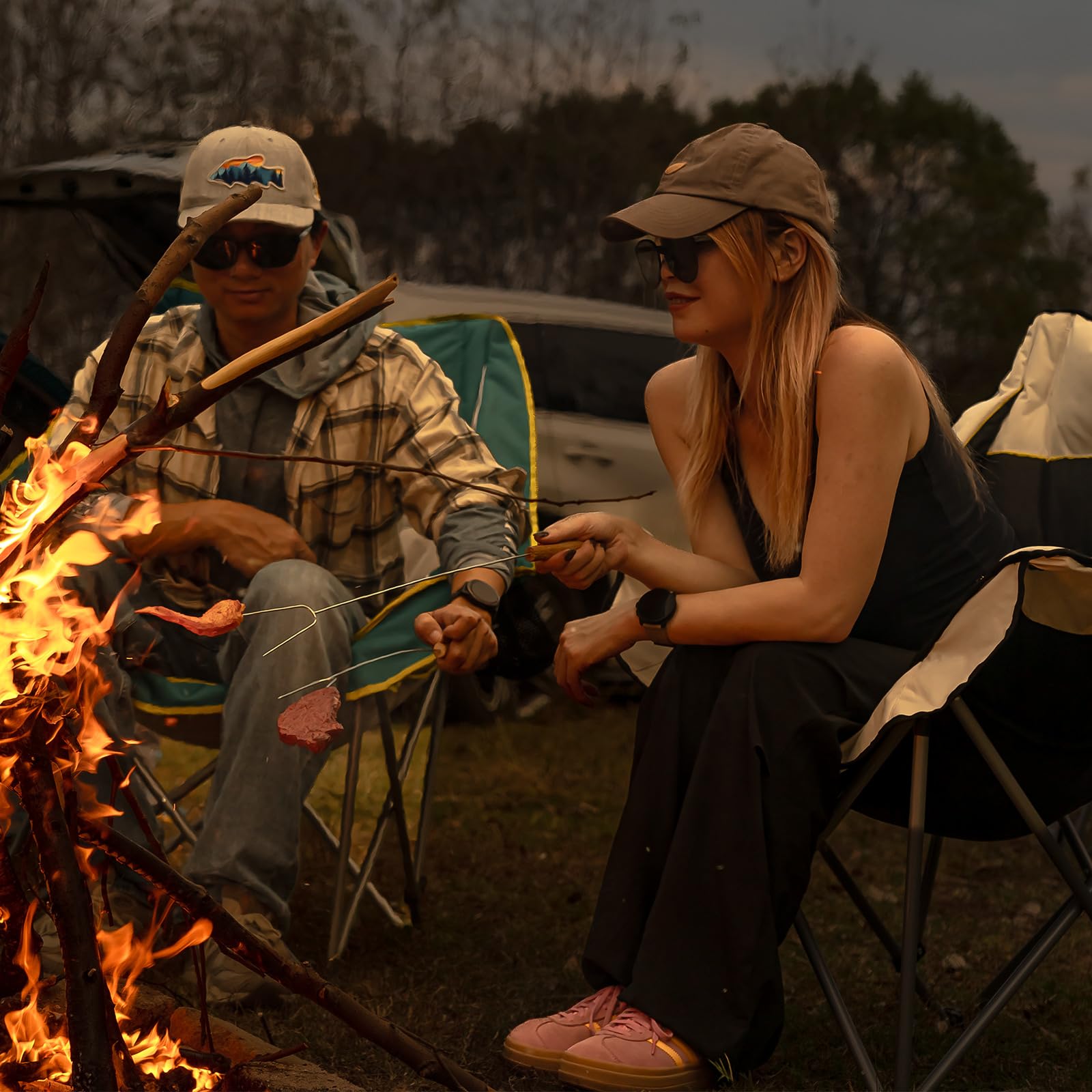 Übergroßer Campingstuhl, strapazierfähig, zusammenklappbar, für Erwachsene, XL, gepolstert, mit Getränkehaltern, Aufbewahrungstasche und Tragetasche, für Camping, Hinterhof, Angeln, Sport