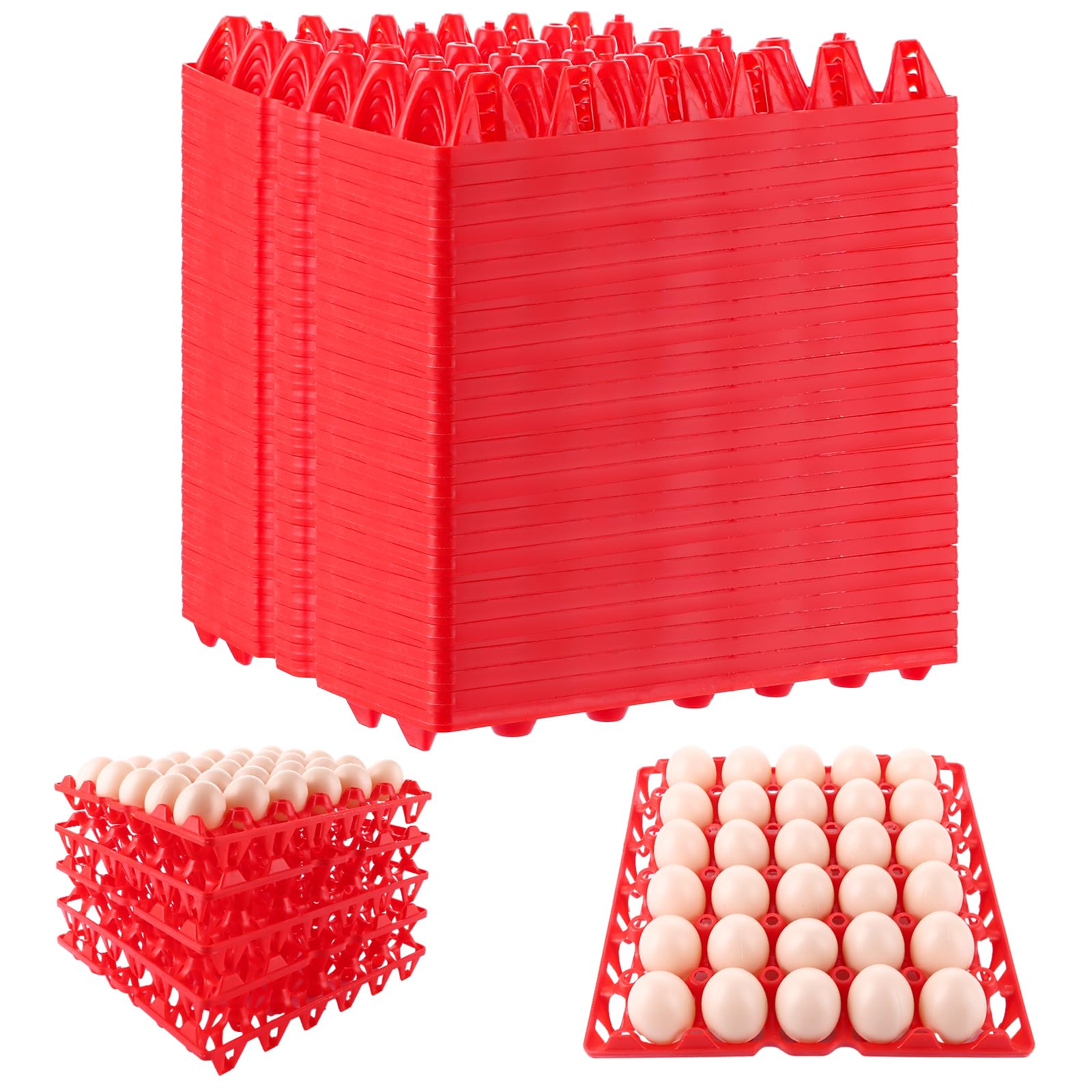 CYEER Lot de 20 Plateaux à Œufs en Plastique Rouge, Alvéoles pour 30 Œufs Empilables, Casier Lavable pour Élevage de Poules, Transport et Vente sur Marché (Capacité 600 Œufs)