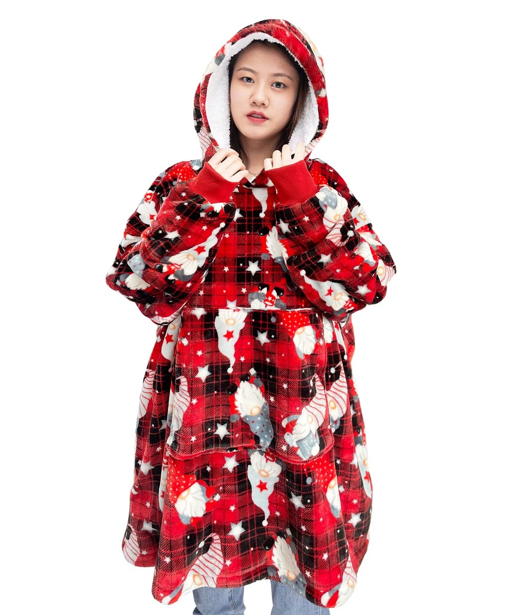 HOMES-LINEN Oversized Wearable Blanket Hoodie Teddy Fleece Fluffy Sherpa Printed Hooded Sweatshirt Blanket Pullover Giant Hooded (Gonks)