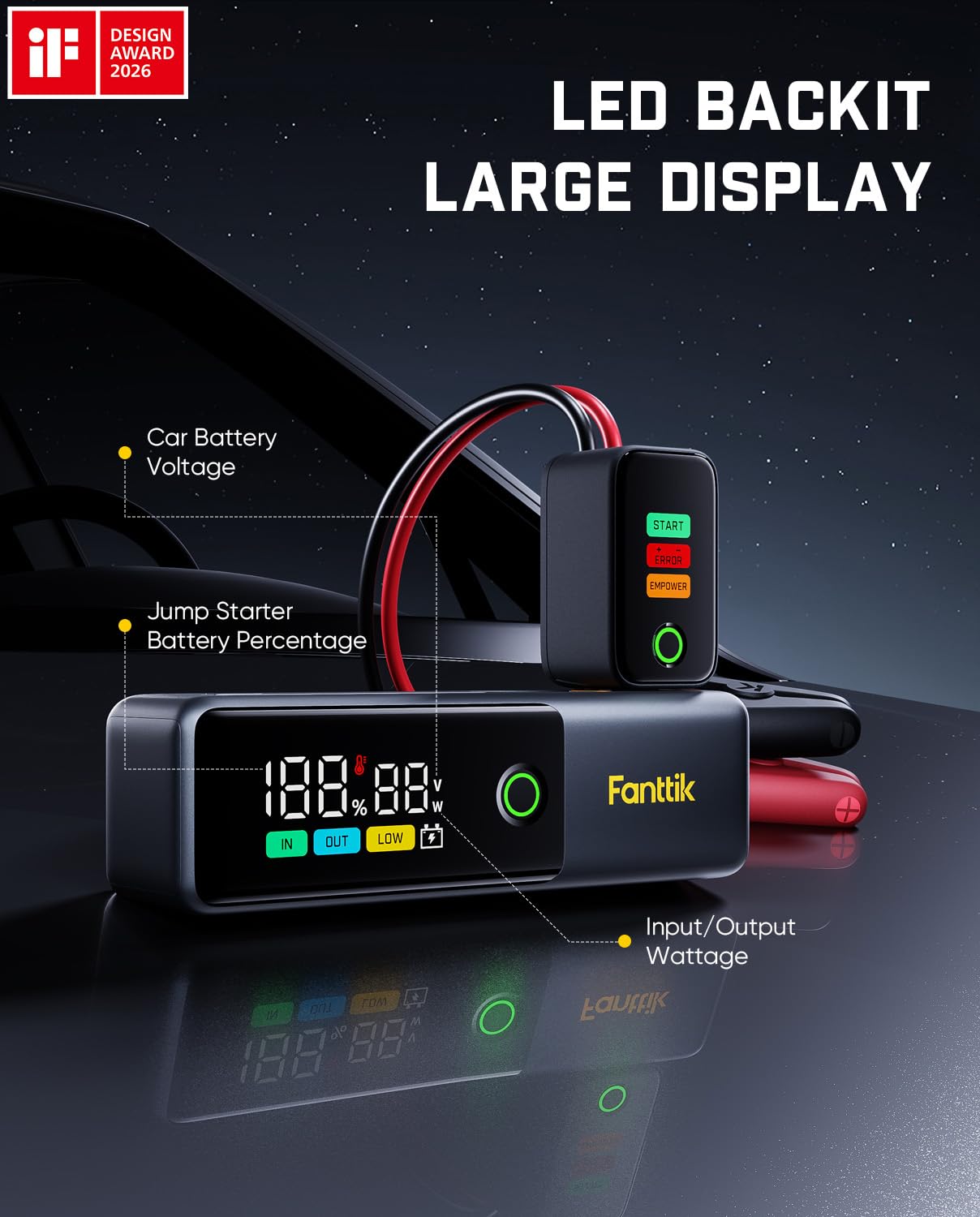 Fanttik Potent T10 Tragbarer Starthilfe Powerbank, Starthilfegeräte | 12000mAh Powerbank, 12V sichere Lithium-Starthilfe, Batteriebooster für 7,0L Benzin- und 5,0L Dieselmotoren