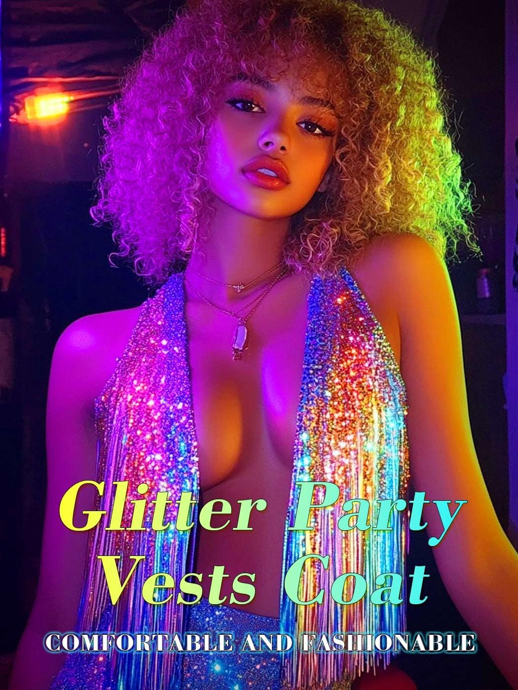 Asooll Sequin Fringe Vest Silver Sparkly Tassel Jackets Disco Outfits for Women - Image 7