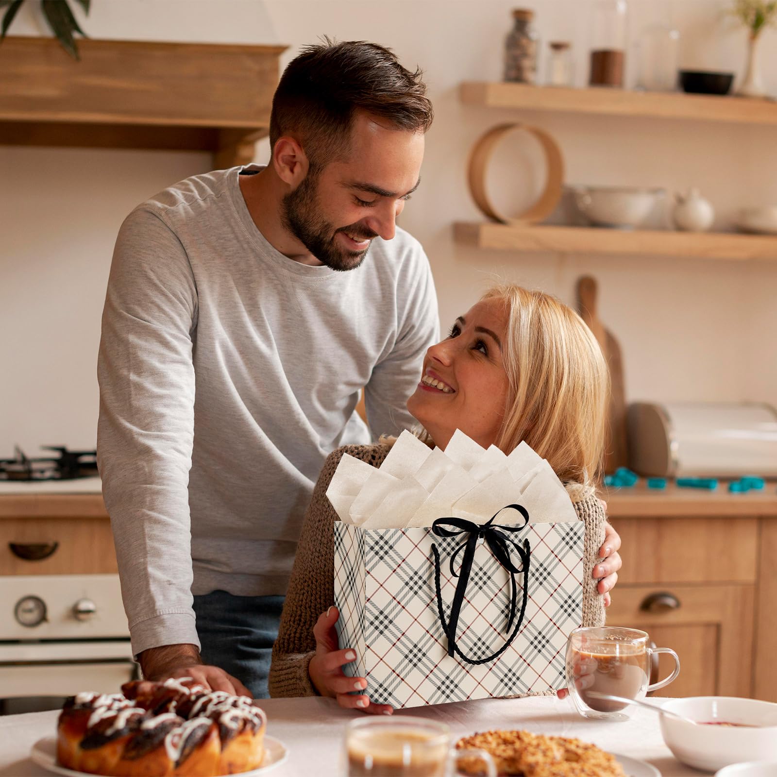 Gfractolux Torebka na prezenty dla kobiet, średniej wielkości, z bibułką, z kartkami, na urodziny, baby shower, ślub, imprezę, prezent świąteczny, 28 x 20 x 9 cm, 2 sztuki