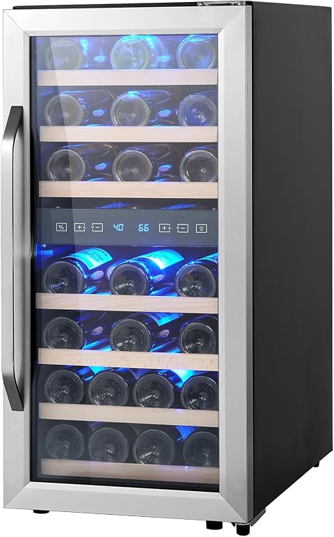 Happybuy 33-Bottle Wine Cooler - Dual Zone, Freestanding, with LED Light