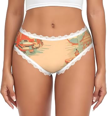Poster car Womens Lace Low-Rise Bikini Panties - Seamless, Breathable, Sexy Lace Trim