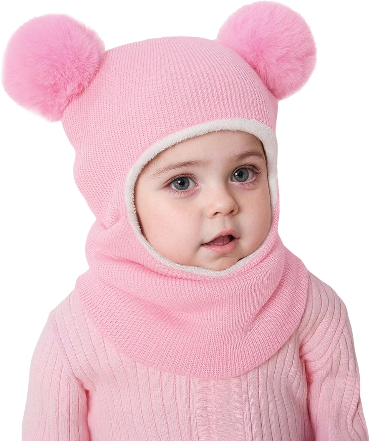 Kids Toddler Knitted Balaclava Boys Girls Ski Face Mask Wnter Cap 3 in 1 Beanie Hats Neck Warmer Mask