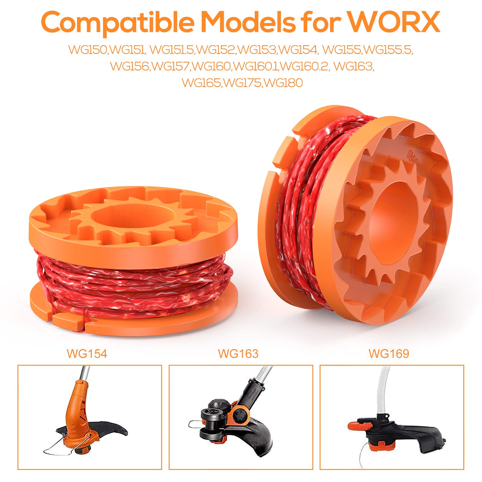 Kit 6 Bobines De Fil Pour Débroussailleuse Worx - Compatible WG150E à WG169E, Longue Durée - 3