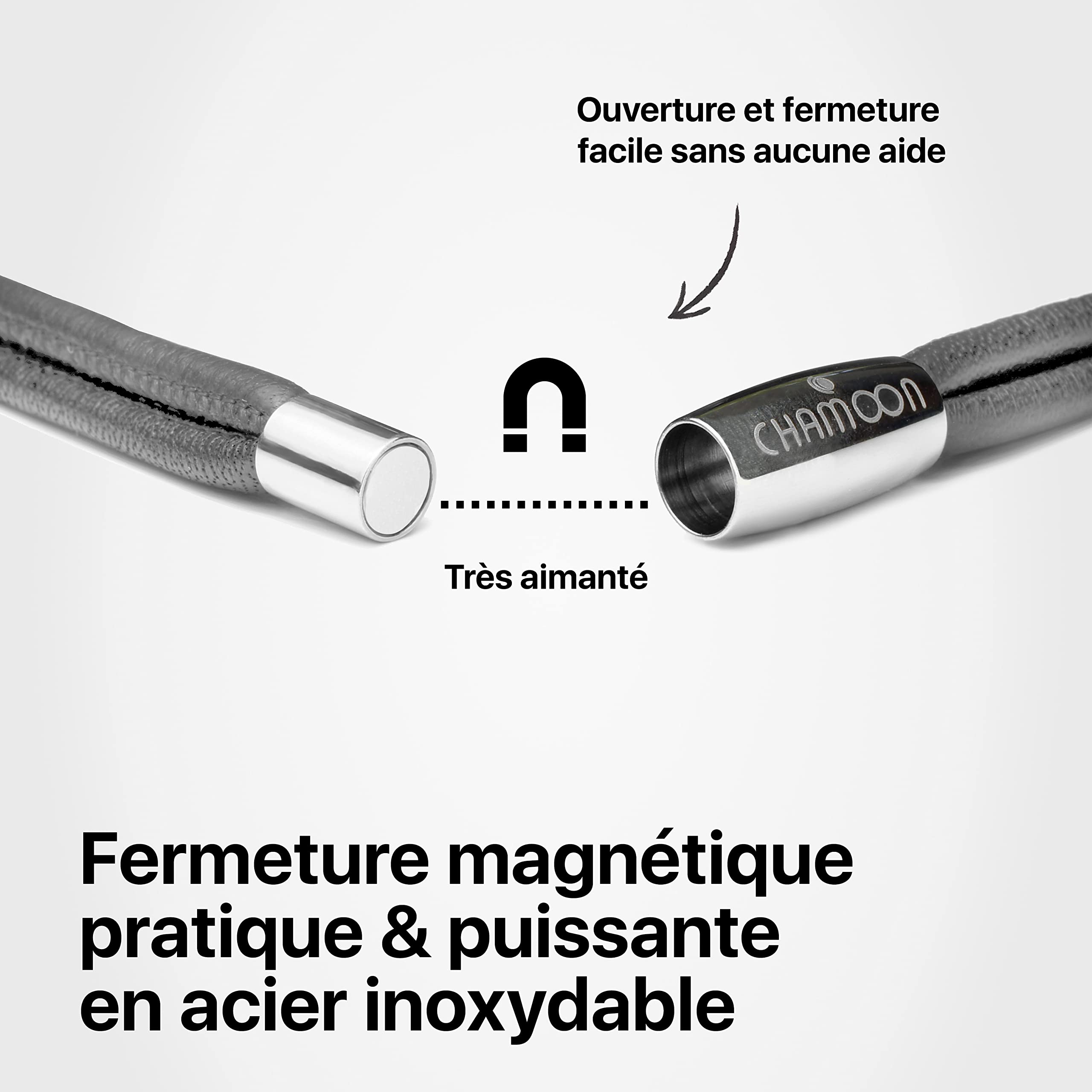 CHAMOON® Bracelet Cuir Femme Véritable Premium | Fermeture Magnétique en Acier Inoxydable | Extensible avec des Charms