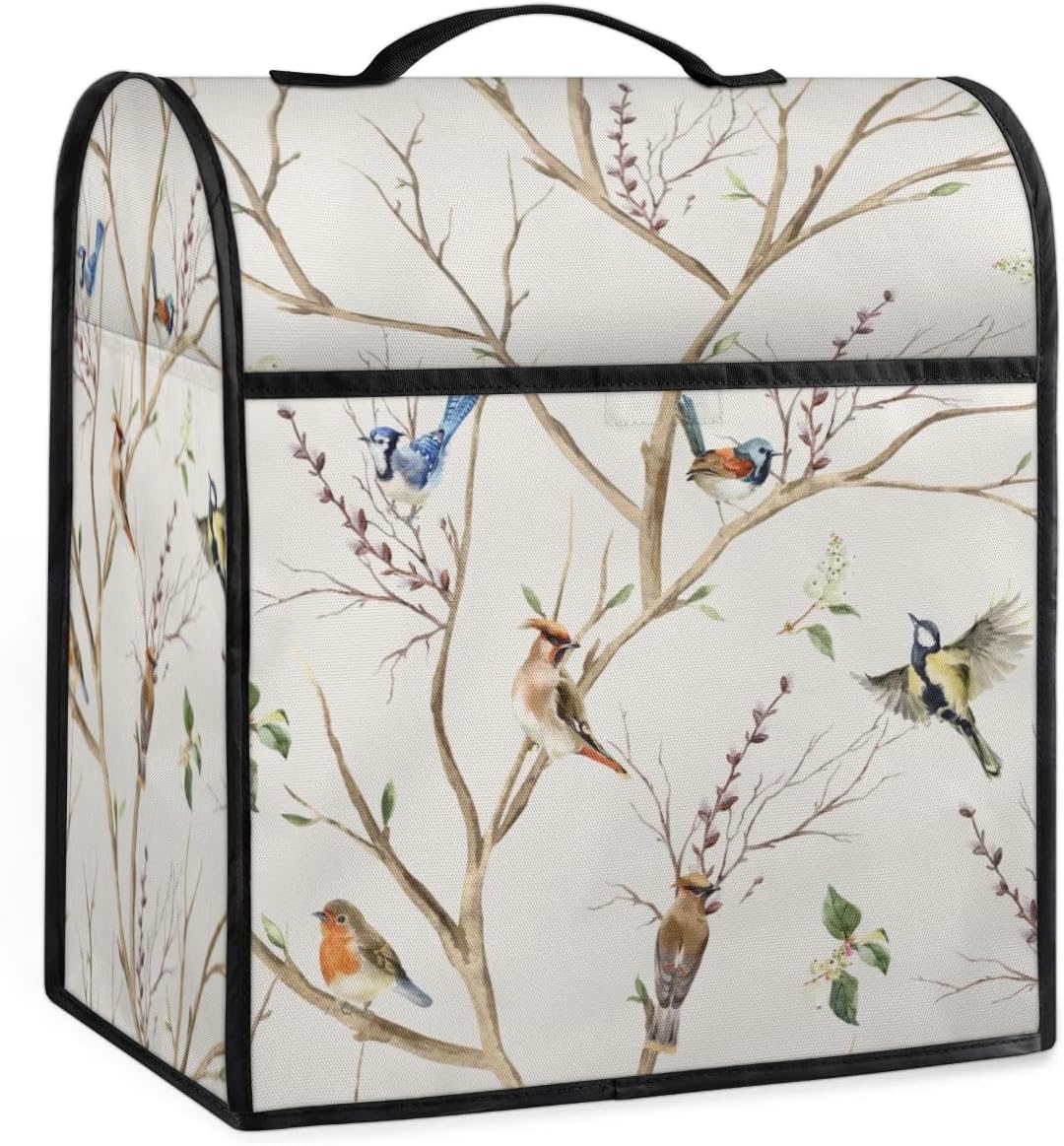 Kitchen Mixer Cover, Retro Bird Print Stand Mixer Dust Cover with Zipper Pocket & Handle for 6-8 Quarts Bowl Lift Appliances