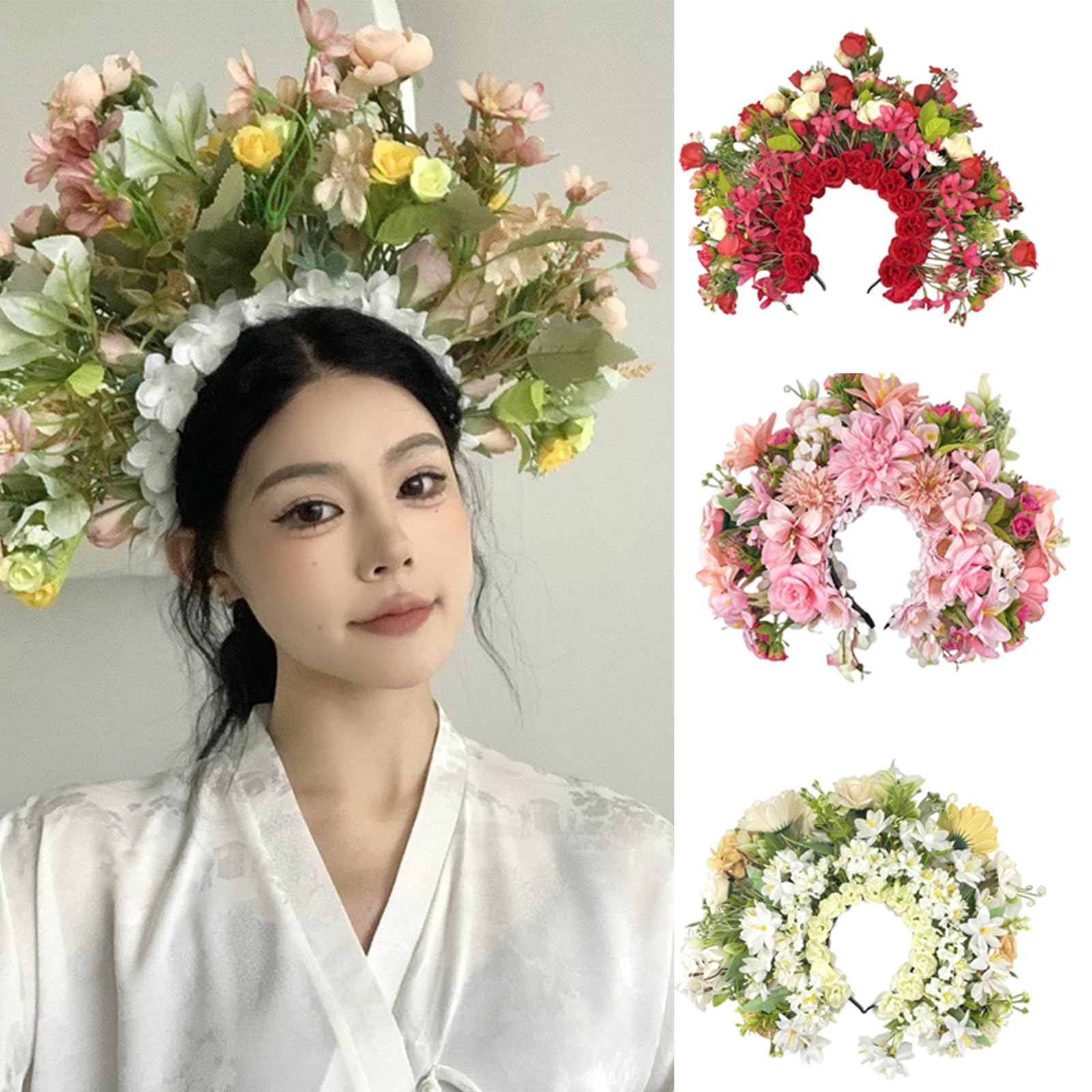 Große Blumenkrone für Hochzeit, Blumen Stirnbänder, Braut Blumen Stirnbänder, Damen Blumengirlanden, Kronen Haarkranz