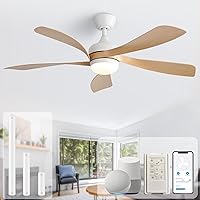 Vista 17 de Sofucor Ventilador de techo inteligente de 52", ventiladores de techo blancos para interiores/exteriores con luces y control remoto, funciona