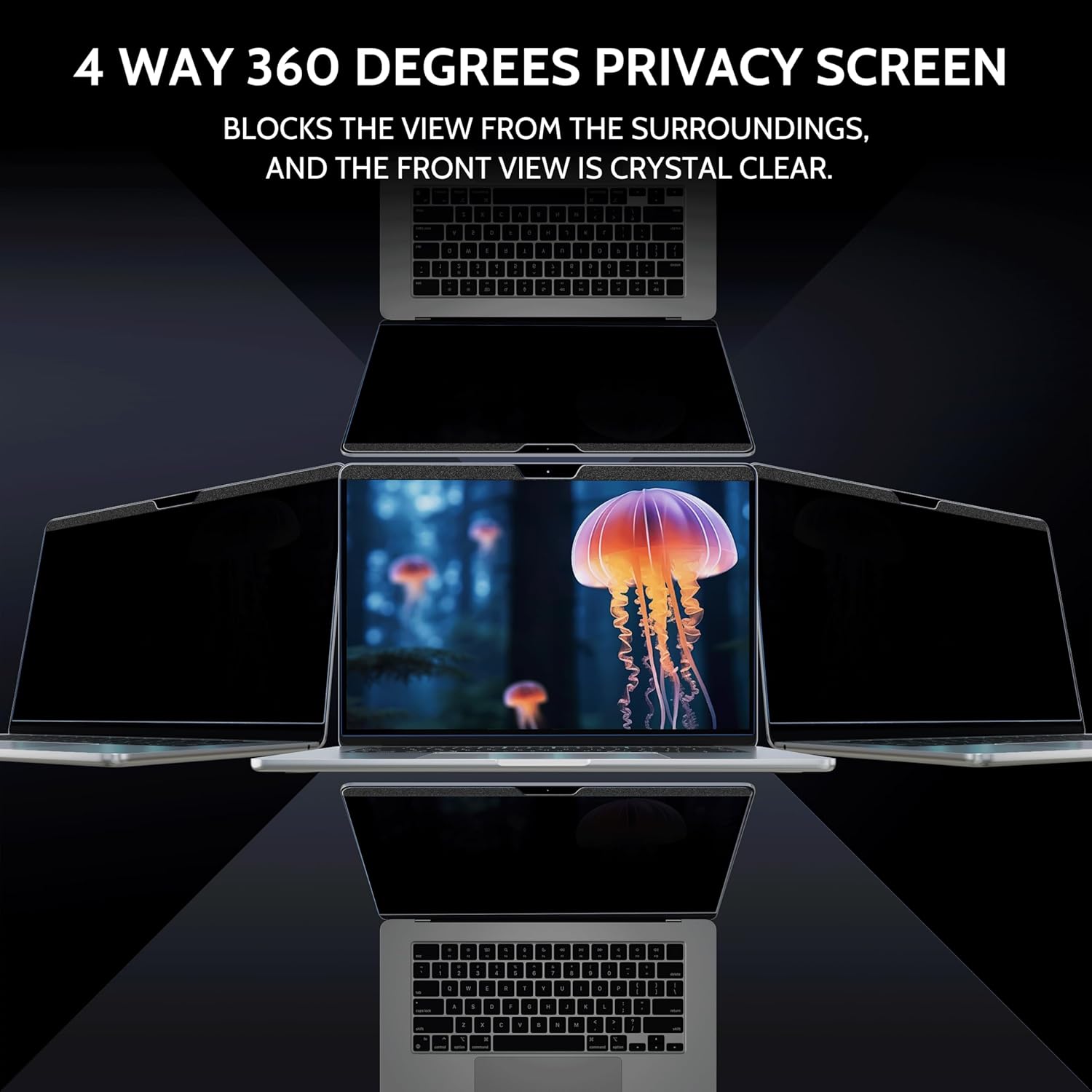 Magnetic 360° Privacy Screen for Macbook Air 13 Inch (2018-2021, M1), Removable Matte Anti Glare Blue Light Protector 4 Way Private Security Filter for 13.3" Mac Laptop Computer