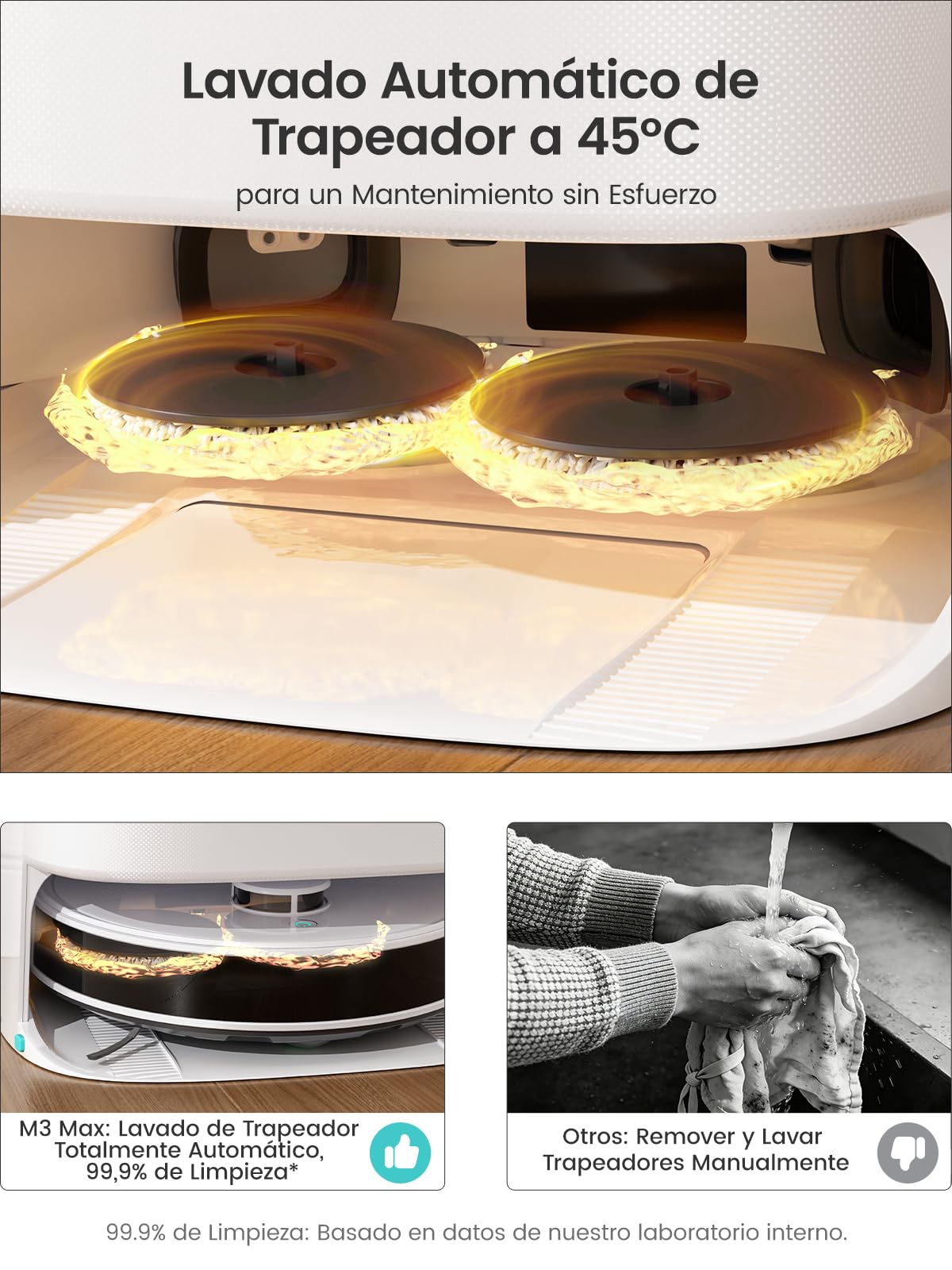 Lefant M3 MAX Robot Aspirador y Fregasuelos, Todo-en-Uno 20000 Pa, 210min, Auto-Lavado/Secado Mopa, Auto-Vaciado 3,2L, dToF Navegación Láser, Evita Obstáculos, Alexa/App/i Watch/2,4G & 5GHz WiFi