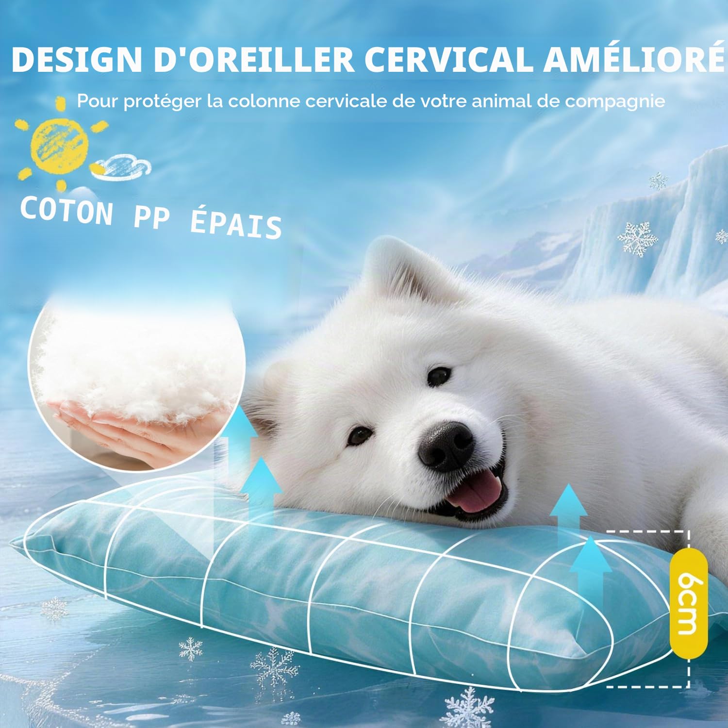 Nobleza Tapis Rafraichissant Chat et Chien, Design avec 6cm Oreiller Cervical Ajouté, Gel Non Toxique et Auto-Rafraîchissant, Tissu Oxford 300D Résistant Tapis Rafraichissant, 122x70cm