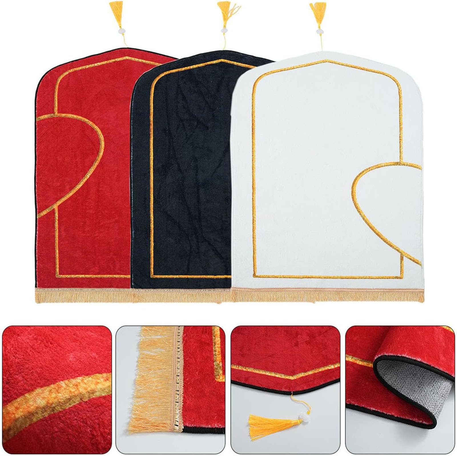 Ensemble de tapis de prière musulmane épais et doux en imitation cachemire pour couples, Ramadan, Aïd, Bayram, cadeau islamique (rouge blanc, 80 x 140 cm)