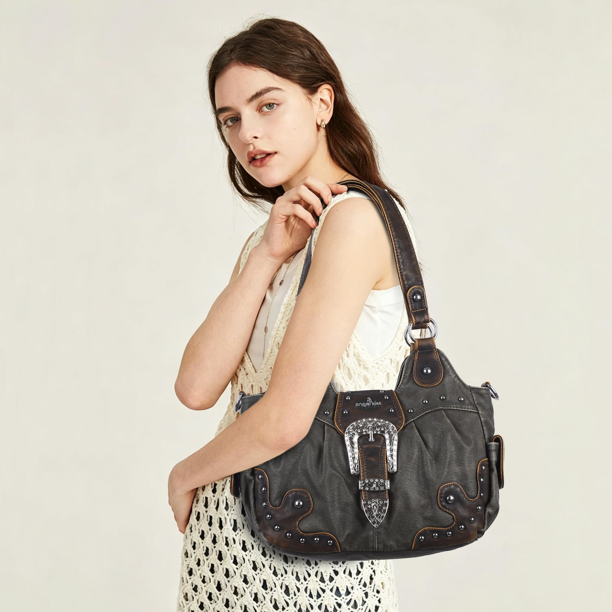 Angel Kiss Bolso Mujer Bandolera PU Cuero Tote Bag Práctica y Elegante Bolso Shopper Mujer con Cremallera de Múltiples Bolsillos para Compras, Viajes, Escolares, Trabajo y Ocasiones Casuales