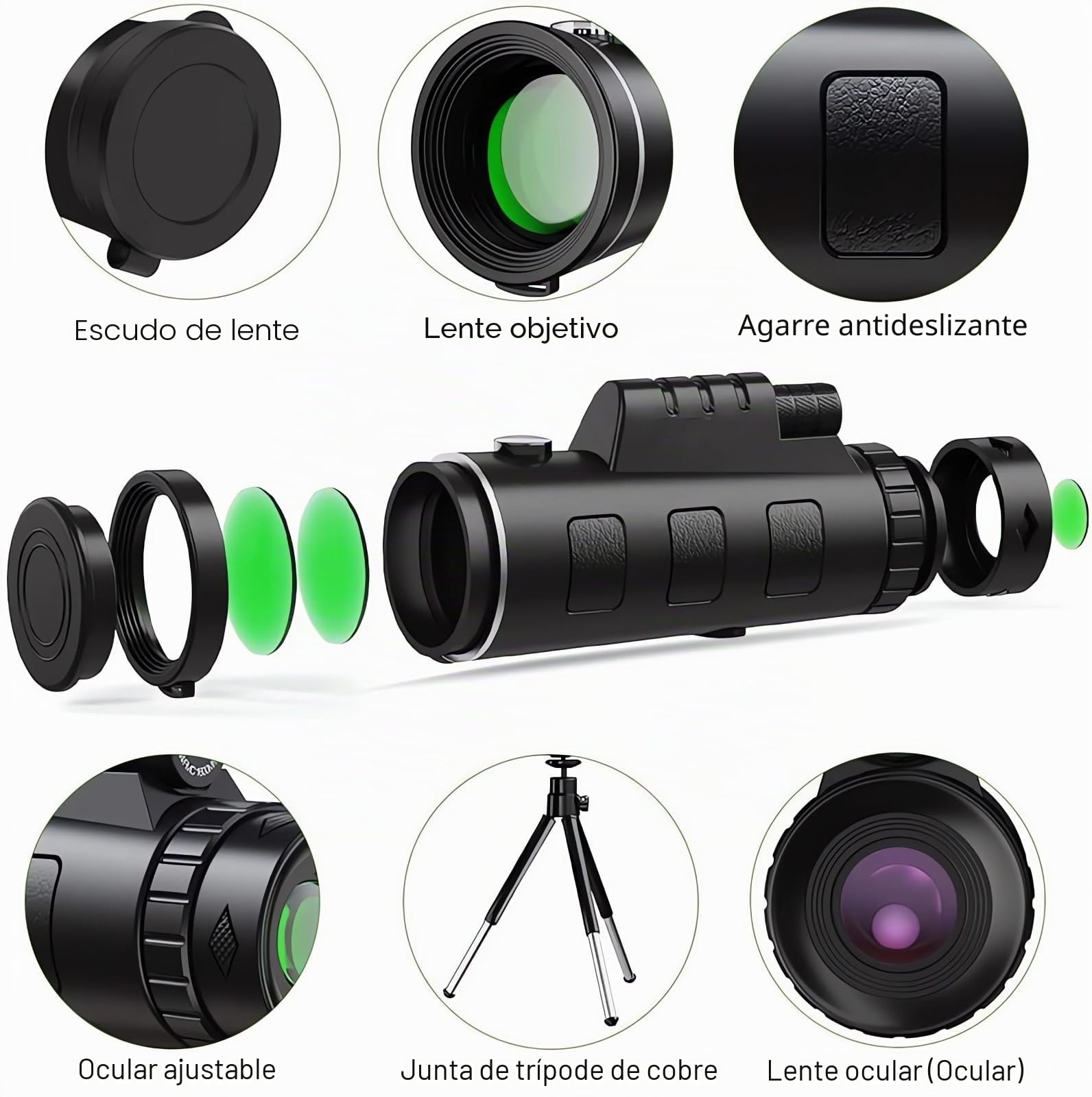Telescopio Monocular, 12 x 50 HD Monocular para Movil, Monoculo Telescopico, Largo Alcance FMC BAK4 Prisma para observación Caza y Camping