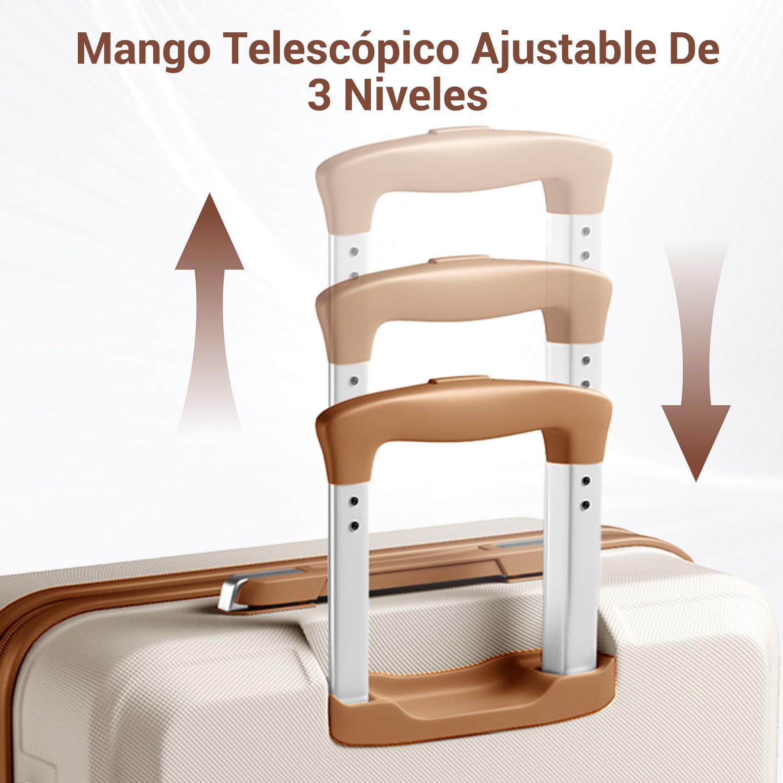 Kono Maletas de Viaje Juegos de 6 Piezas de ABS Ligero Duro Shell Trolley Case con Cerradura TSA 20" 24" 28" Maleta, 12" Estuche Cosmético, Bolsa Duffel y Neceser (Blanco con Marrón)